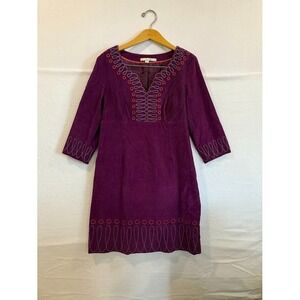 BODEN kaftan corduroy purple dress midi Dress sleeves Embroidered 10R